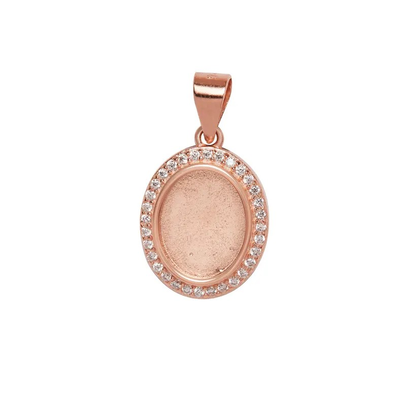 Oval 8x10mm Pendant with Moissanite Diamonds-925 Sterling Silver (#1421233)