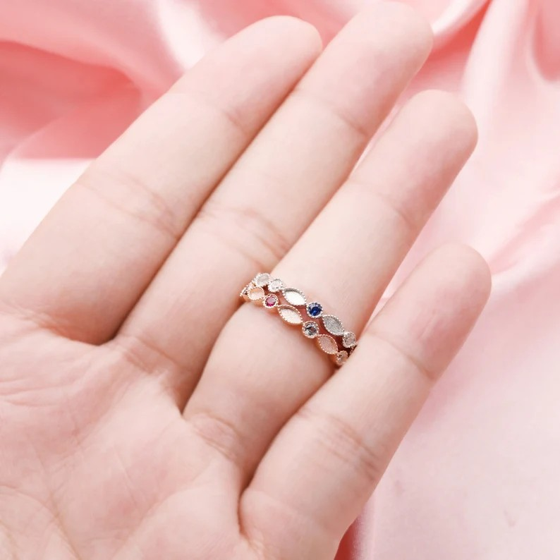 Full Band 2x4mm Bezel with 2mm Birthstone Ring-925 Sterling Silver (#1294683)