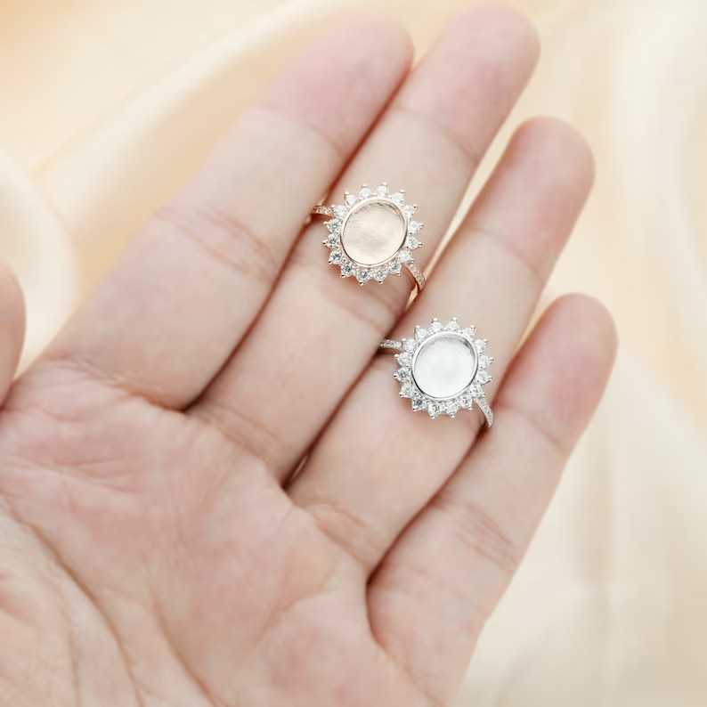 Oval 8x10mm Ring with Moissanite Diamonds-925 Sterling Silver (#1224182)