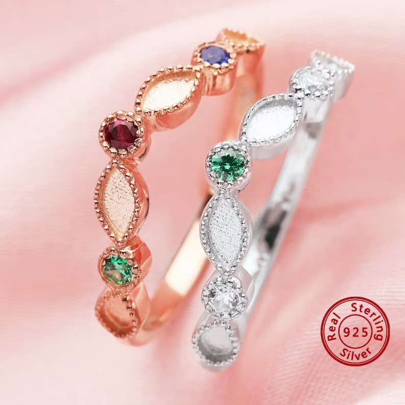 Stackable 2x4mm Birthstone Ring-925 Sterling Silver (#6290379)