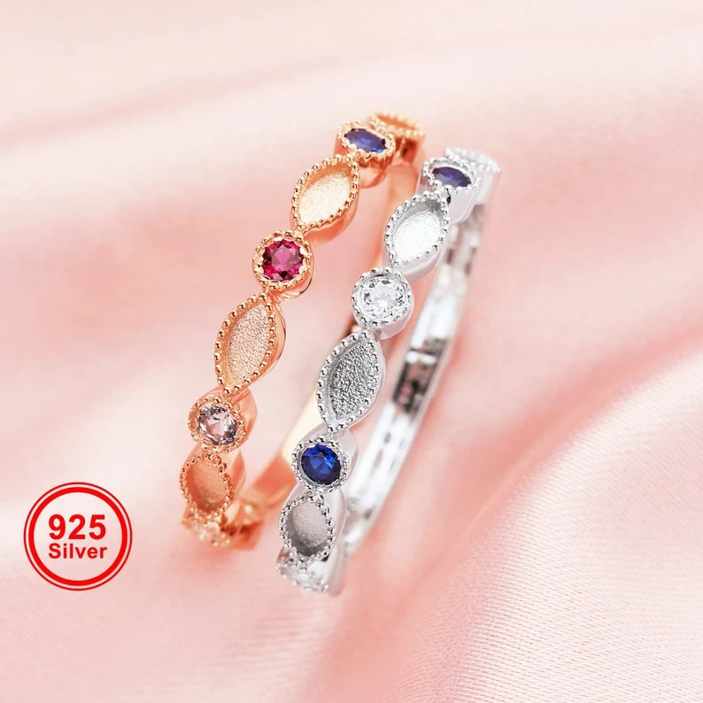 Full Band 2x4mm Bezel with 2mm Birthstone Ring-925 Sterling Silver (#1294683)