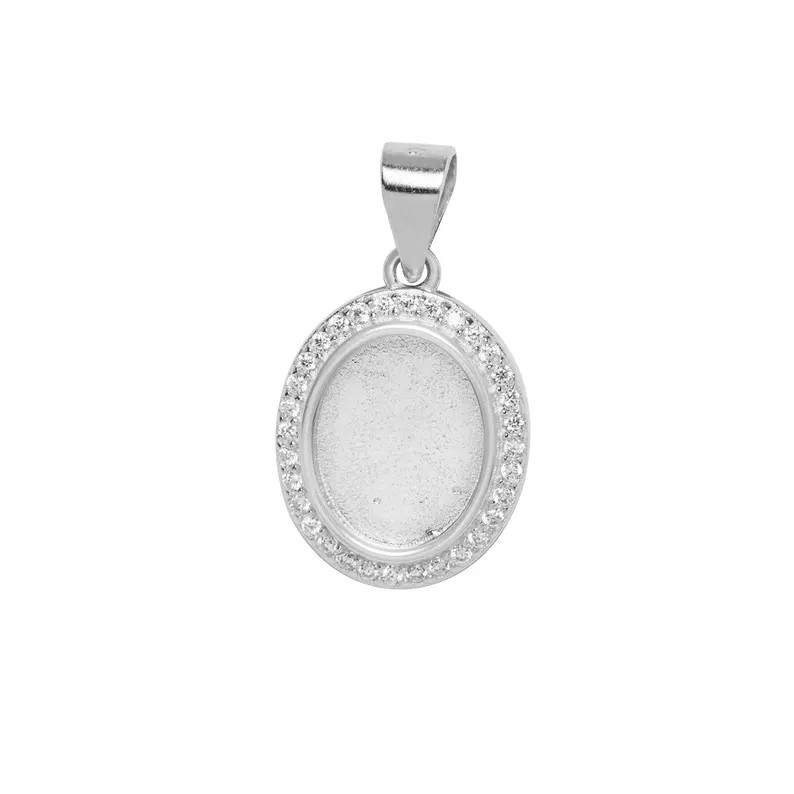 Oval 8x10mm Pendant with Moissanite Diamonds-925 Sterling Silver (#1421233)