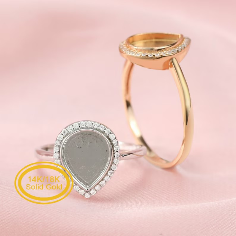 Pear Halo Ring with Moissanite Diamonds-14K Gold (#1294271)
