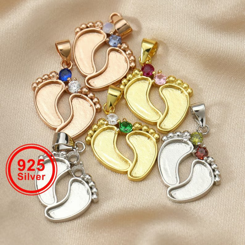 Footprint 18mm Birthstone Pendant-925 Sterling Silver (#1431122)