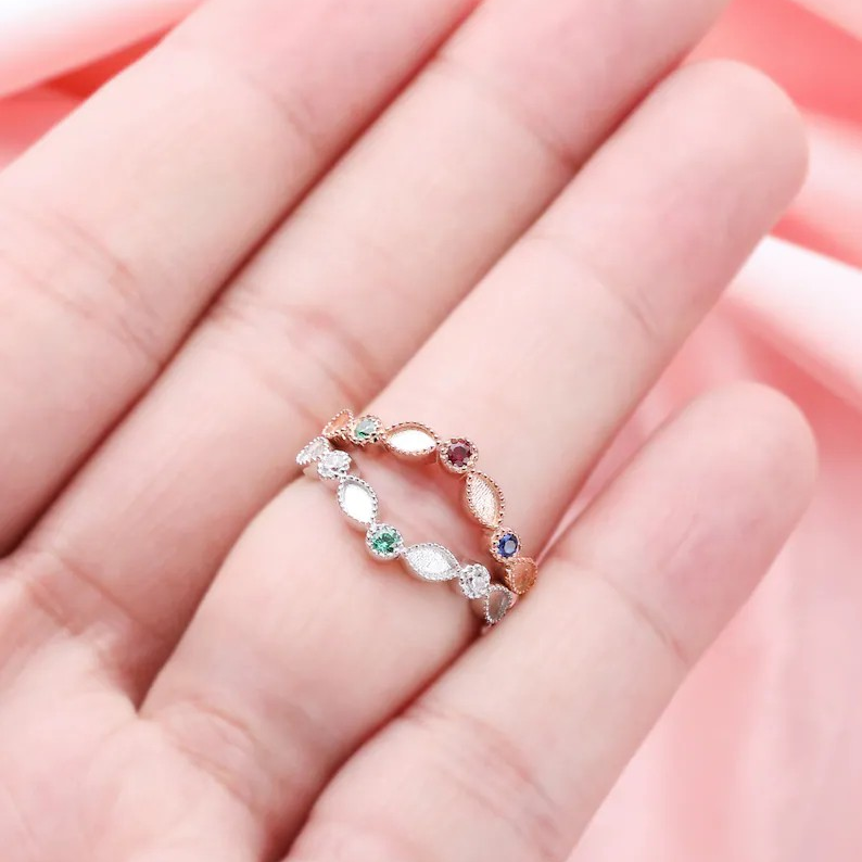 Stackable 2x4mm Birthstone Ring-925 Sterling Silver (#6290379)