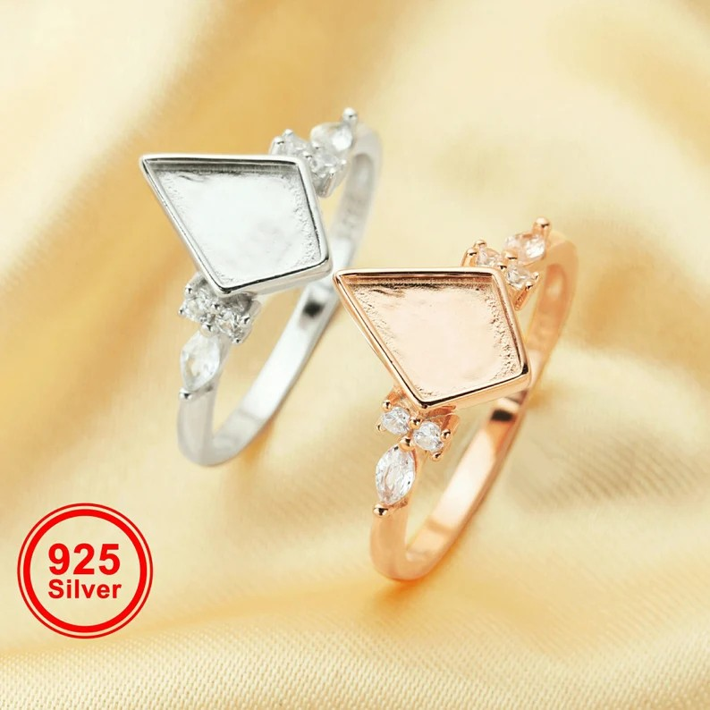 Kite Cut 7x10mm with Moissanite Diamonds Ring-925 Sterling Silver (#1294687)