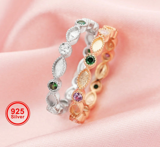 Multiple Birthstones-Full Band 2x4mm Bezel with 2mm Birthstone Ring-925 Sterling Silver (#1294682)