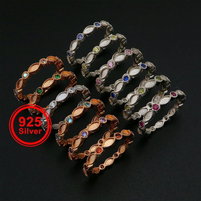 Full Band 2x4mm Bezel with 2mm Birthstone Ring-925 Sterling Silver (#1294238)