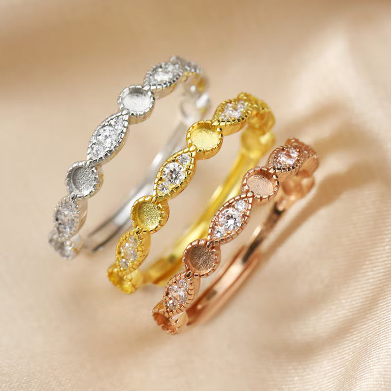 Half Band 2mm Round Bezel with Colored Birthstone Ring-925 Sterling Silver (#1294282)