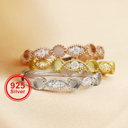 Half Band 2mm Round Bezel with Colored Birthstone Ring-925 Sterling Silver (#1294282)
