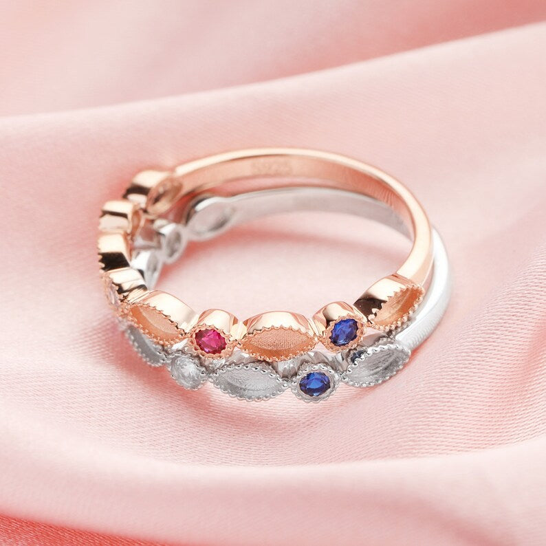 Half Band 2x4mm Bezel with 2mm Birthstone Ring-925 Sterling Silver (#1294683)